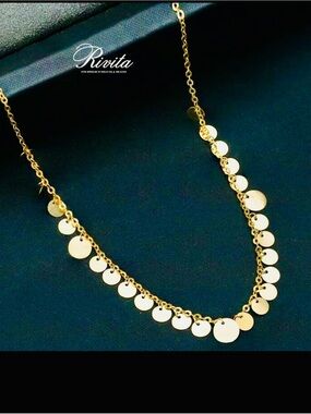 18K Solid Gold Disc Choker Necklace, 18k Coin Dangle Necklace. NwBox!